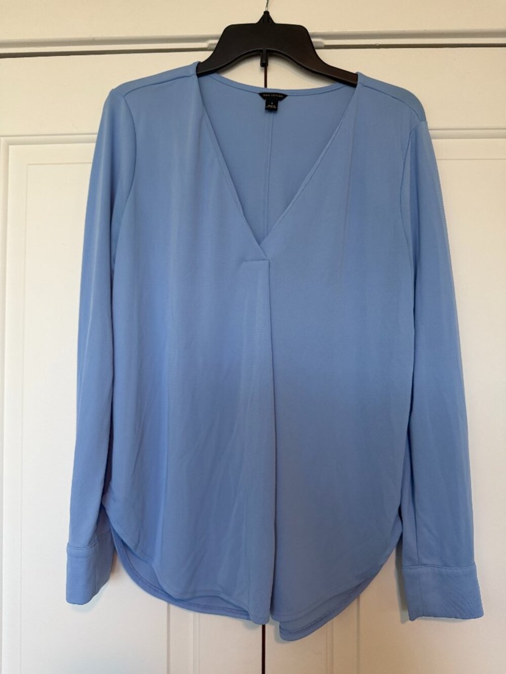 Ann Taylor V-Neck Pleat Front Top in Vista Blue